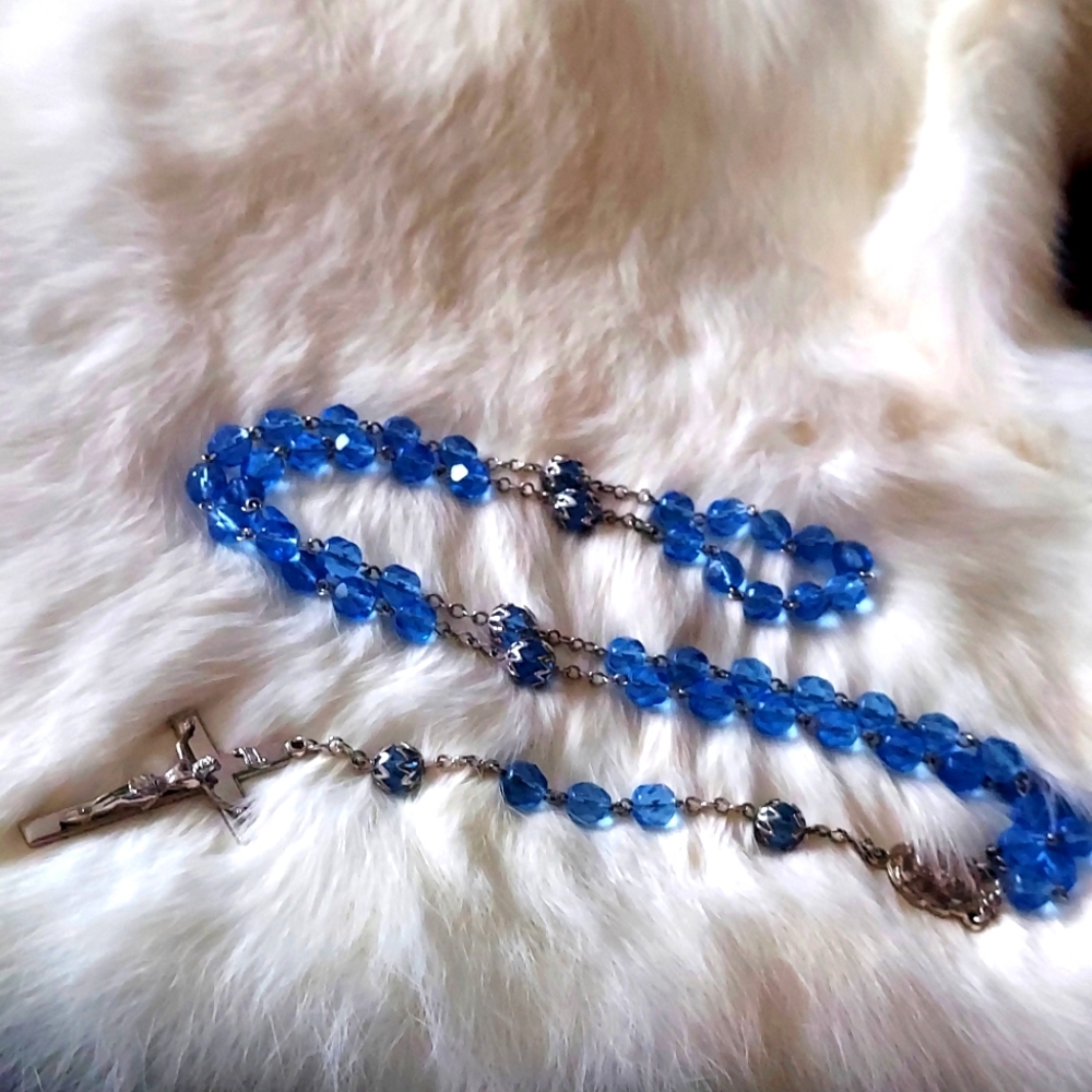 Vintage Blue Glass Rosary